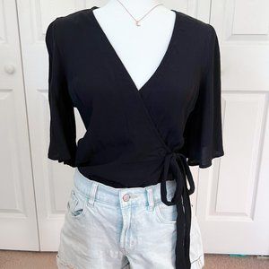 Short Sleeve Black Wrap Shirt